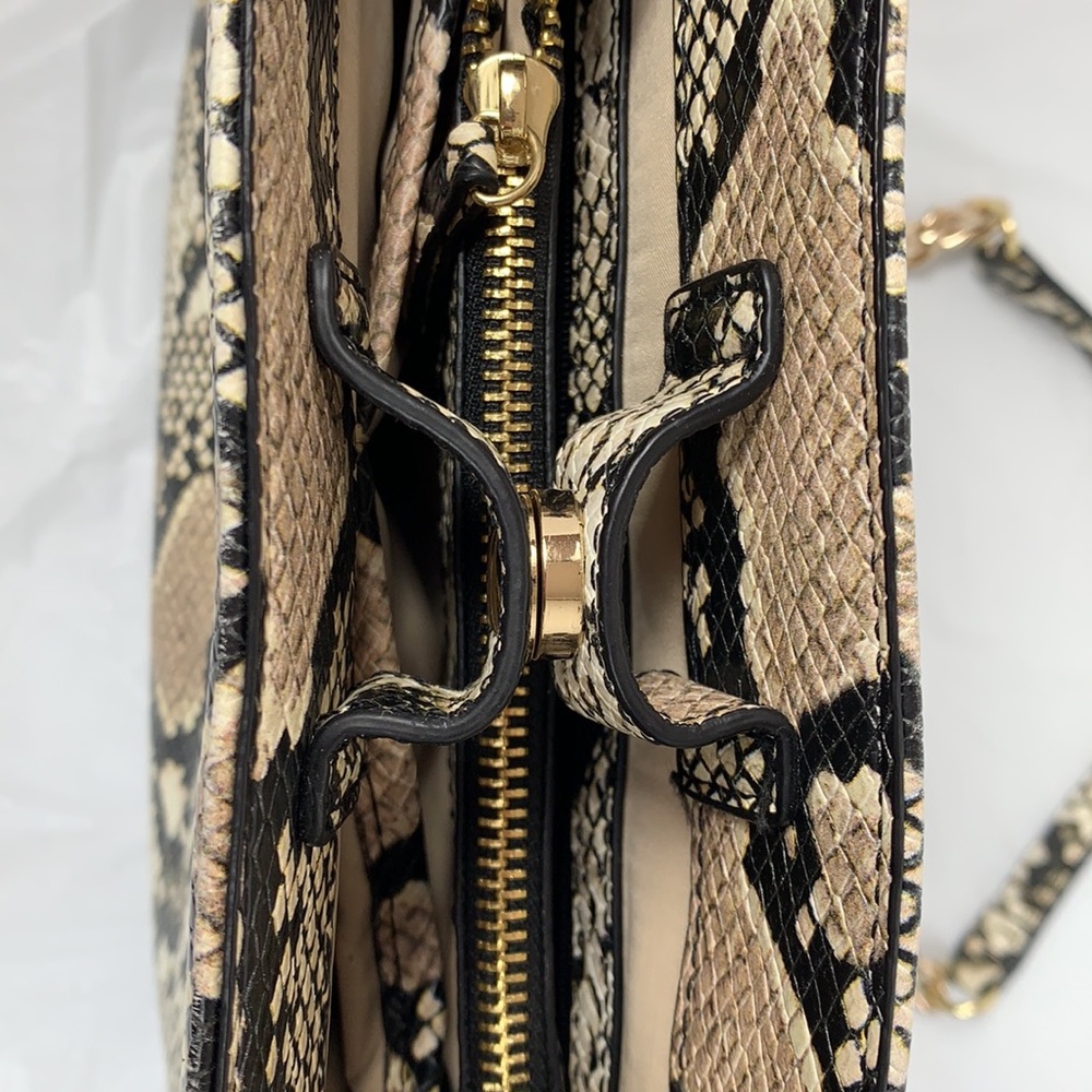 INC Purse Shoulder Bag Tan Vegan Snake Faux Reptile Large Chain Zippered Satchel - Picture 15 of 16